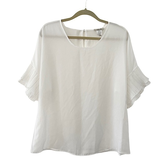 APRIL • White Sheer Ruffle Short Sleeve Top Blouse - Picture 2 of 7
